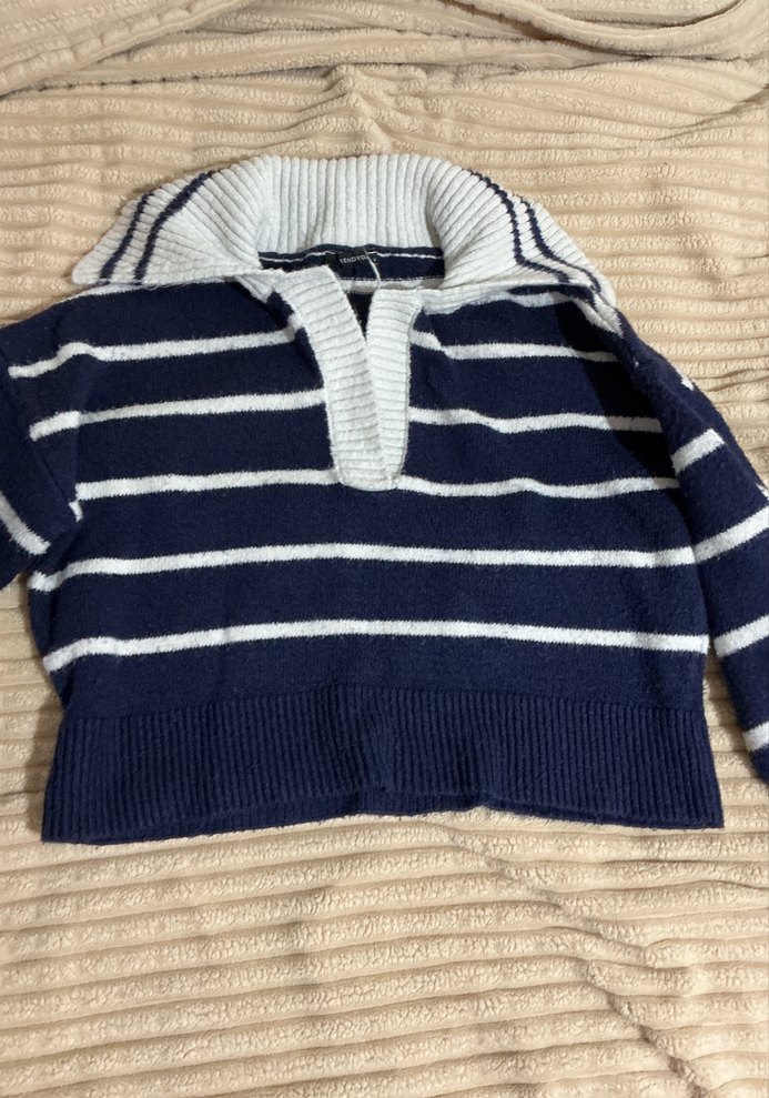 Çizgili Lacivert Kadın Triko Kazak - Görsel 4