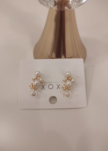 İncili Taşlı Mini Gold Küpe