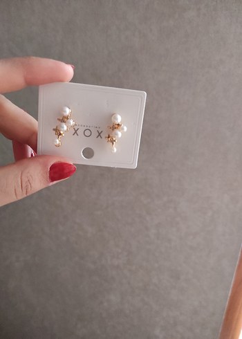 İncili Taşlı Mini Gold Küpe