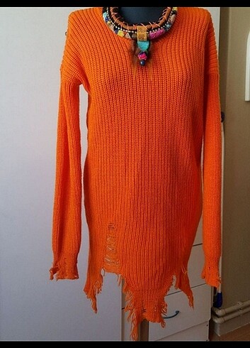 H&M Turuncu Triko Elbise Tunik 