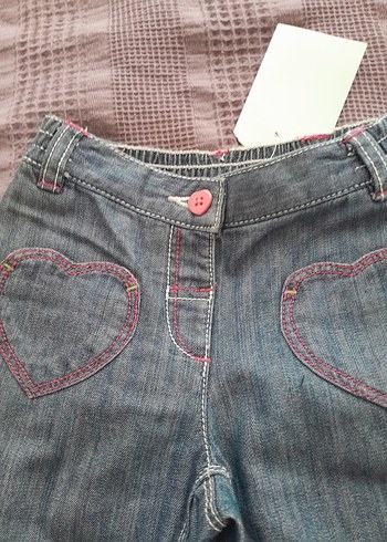 6-9 Ay Beden Nakışlı Mavi Kız Kot Pantolon 6. 9 aylık