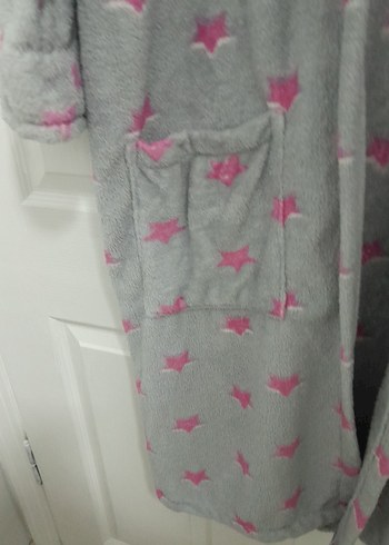 Gri Uzun Kadın  polar sabahlık Desenli, Rahat Kesim - Görsel 3