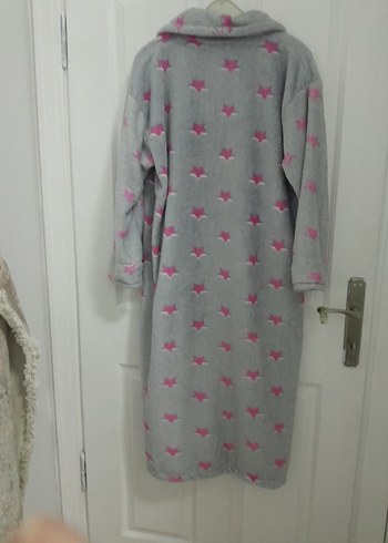 Gri Uzun Kadın  polar sabahlık Desenli, Rahat Kesim - Görsel 5