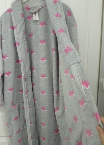 Gri Uzun Kadın  polar sabahlık Desenli, Rahat Kesim - Görsel 4