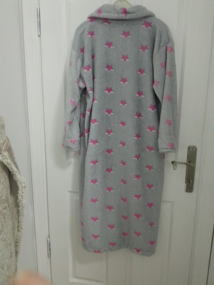 Gri Uzun Kadın  polar sabahlık Desenli, Rahat Kesim - Görsel 5