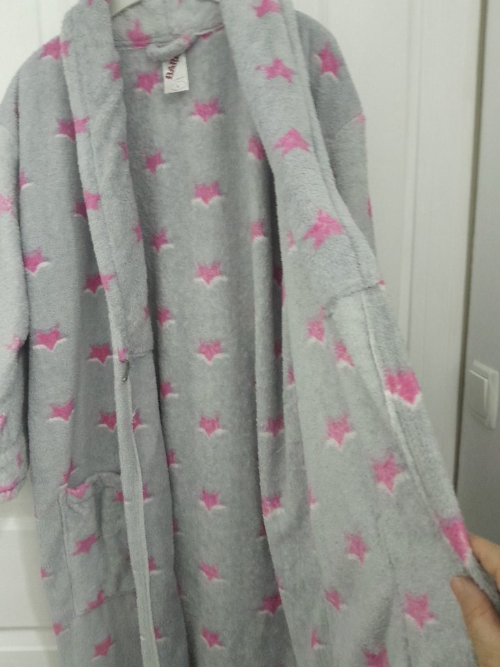Gri Uzun Kadın  polar sabahlık Desenli, Rahat Kesim - Görsel 4