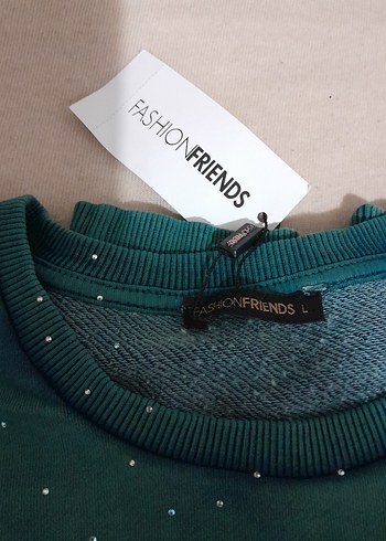 yeşil taşlaşmış. taşlı sweatshirt L - Görsel 4