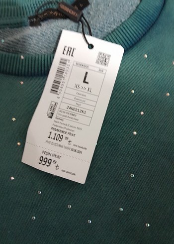 yeşil taşlaşmış. taşlı sweatshirt L - Görsel 5