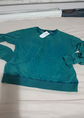 yeşil taşlaşmış. taşlı sweatshirt L - Görsel 3