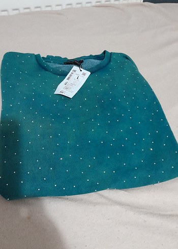 yeşil taşlaşmış. taşlı sweatshirt L - Görsel 2