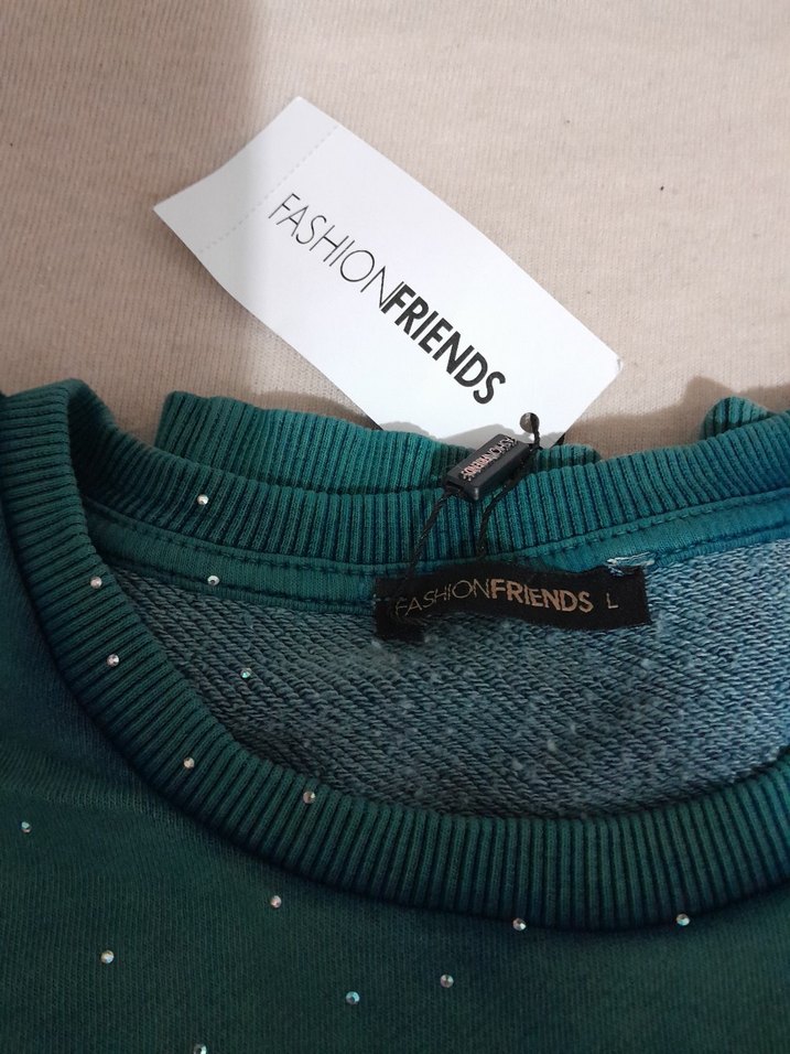 yeşil taşlaşmış. taşlı sweatshirt L - Görsel 4