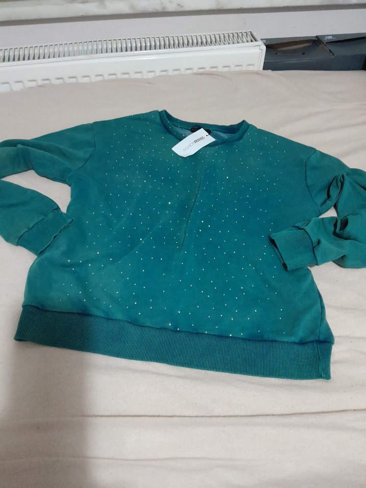 yeşil taşlaşmış. taşlı sweatshirt L - Görsel 3