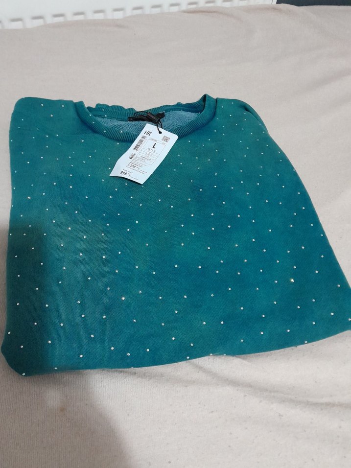 yeşil taşlaşmış. taşlı sweatshirt L - Görsel 2