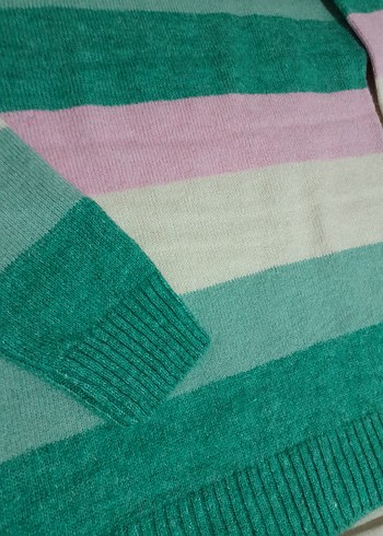 Çizgili Pastel Renkli Kadın Triko Kazak - Görsel 3