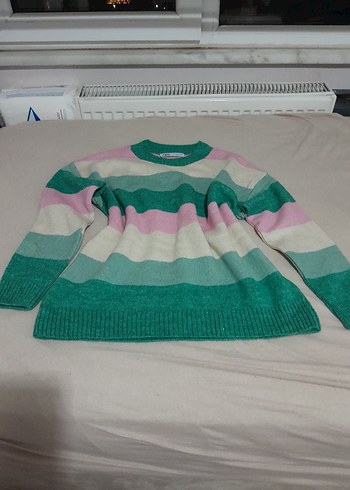 Çizgili Pastel Renkli Kadın Triko Kazak - Görsel 4