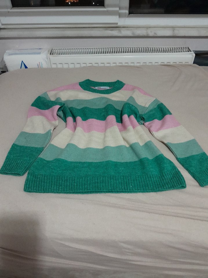 Çizgili Pastel Renkli Kadın Triko Kazak - Görsel 4