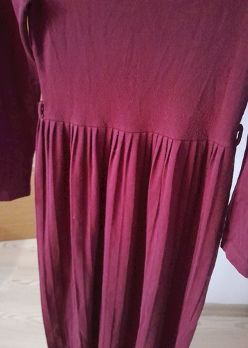 Bordo Uzun Kollu Pileli Kadın Elbise - Görsel 2