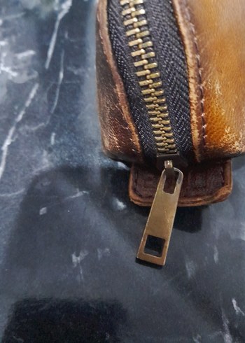 Bej hakiki  Deri Vintage Makyaj Çantası. kalemlik - Görsel 5