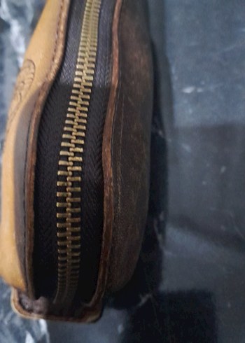 Bej hakiki  Deri Vintage Makyaj Çantası. kalemlik - Görsel 4