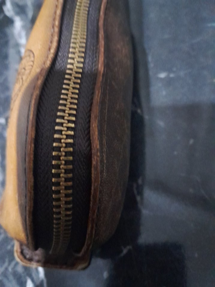 Bej hakiki  Deri Vintage Makyaj Çantası. kalemlik - Görsel 4