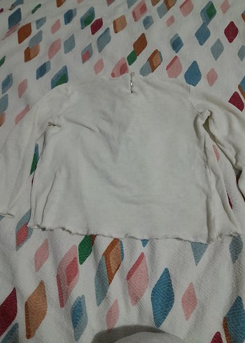 Beyaz Kız Çocuk Uzun Kollu Fırfırlı koton  Bluz - Görsel 2