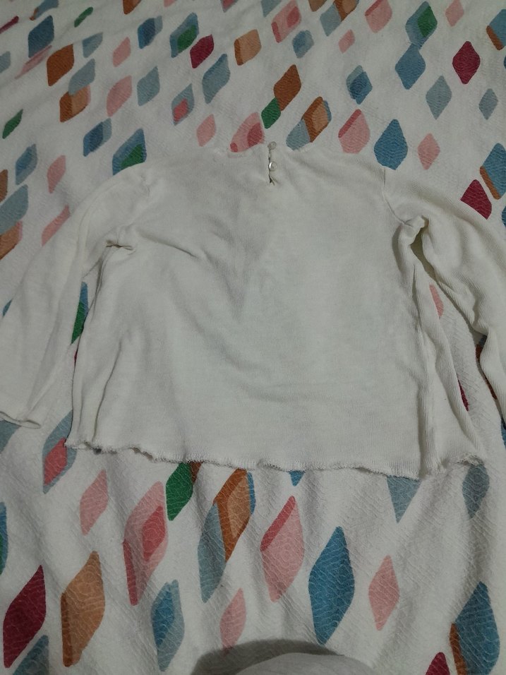 Beyaz Kız Çocuk Uzun Kollu Fırfırlı koton  Bluz - Görsel 2