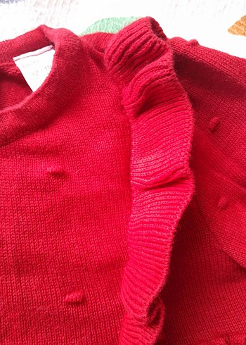 Kız Çocuk Kırmızı Fırfırlı Uzun Kollu Elbise lcv 12 18 ay - Görsel 5