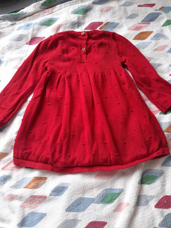 Kız Çocuk Kırmızı Fırfırlı Uzun Kollu Elbise lcv 12 18 ay - Görsel 2