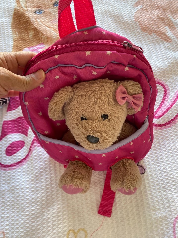 Ayıcık detaylı pembe çocuk okul çantası sırt çantası bebek çanta - Görsel 2