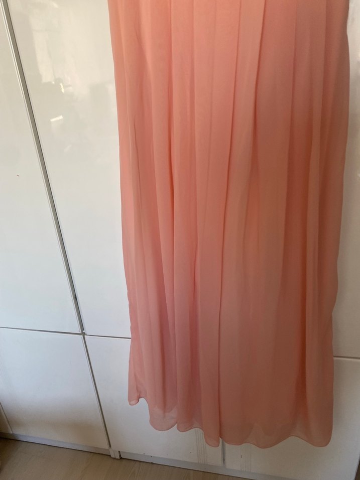 Pudra Renk V Yakalı Uzun Abiye hamile elbisesi baby shower - Görsel 2