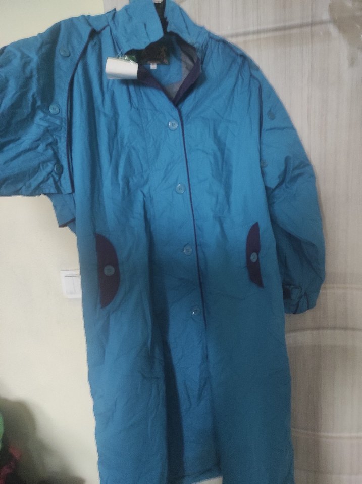 Mavi Uzun Kadın Yağmurluk - Görsel 5