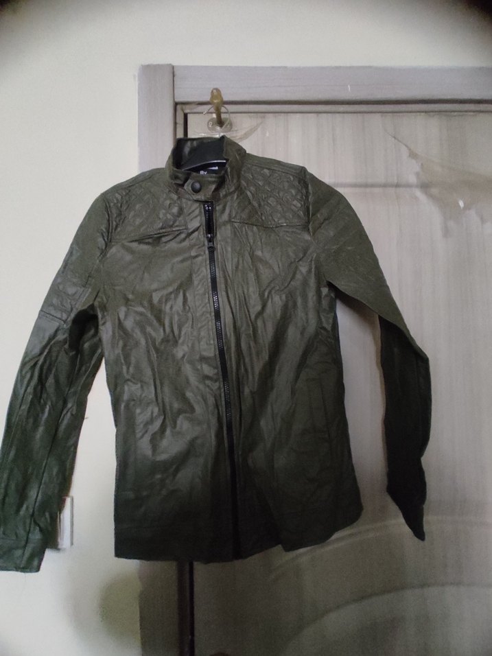 Gri Deri Biker Ceket Kadın - Görsel 3