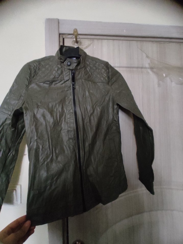 Gri Deri Biker Ceket Kadın - Görsel 2