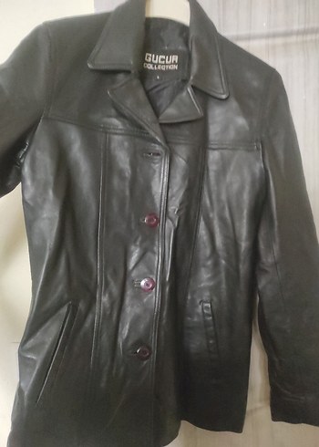 Düğmeli Siyah Deri Kadın Biker Ceket - Görsel 3