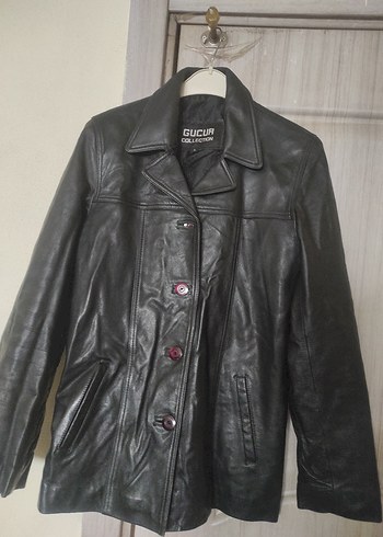 Düğmeli Siyah Deri Kadın Biker Ceket - Görsel 2