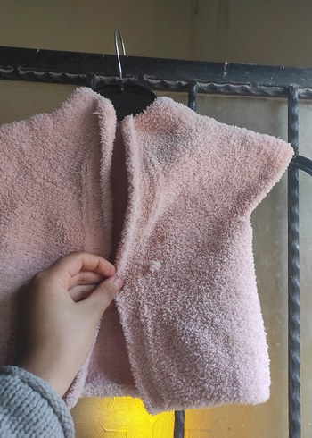 Kız Çocuk Pembe Örme Kolsuz Yelek - Görsel 4