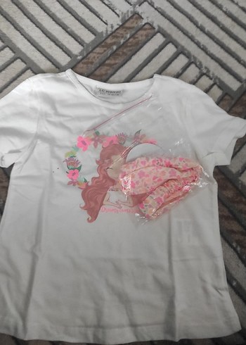 Beyaz Kız Çocuk Baskılı Kısa Kollu Tişört bandajli - Görsel 2