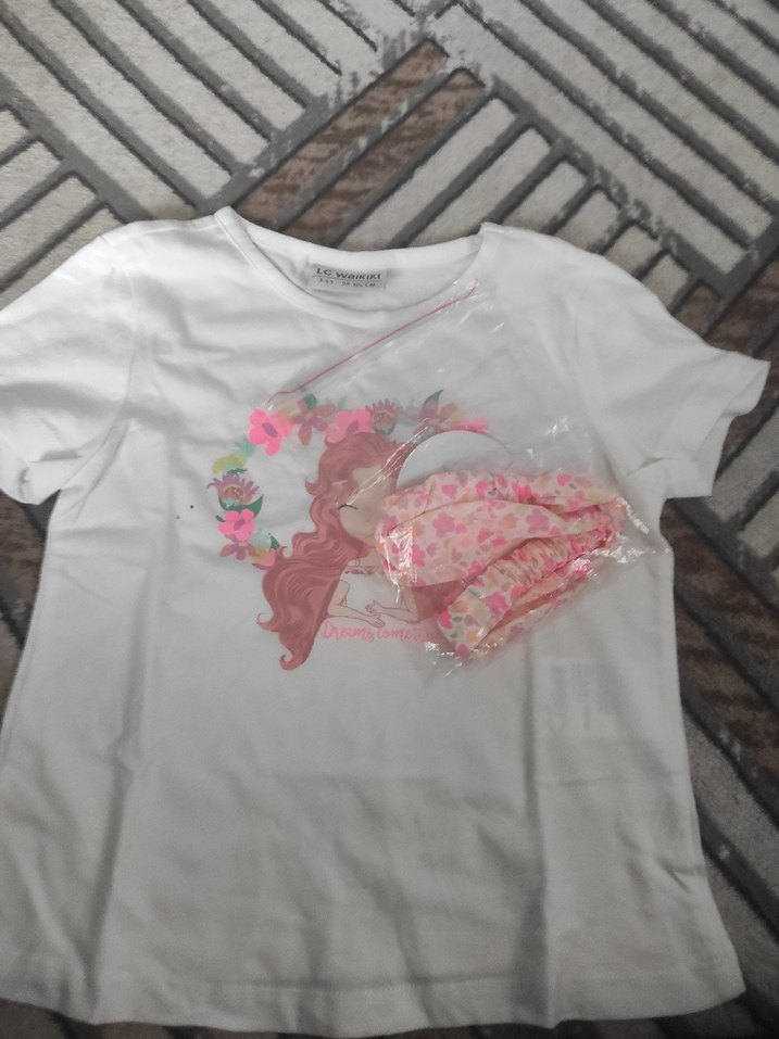 Beyaz Kız Çocuk Baskılı Kısa Kollu Tişört bandajli - Görsel 2