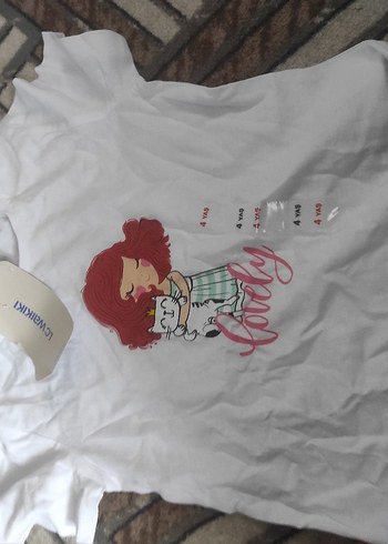 Beyaz Kız Çocuk Baskılı Kısa Kollu Tişört - Görsel 2