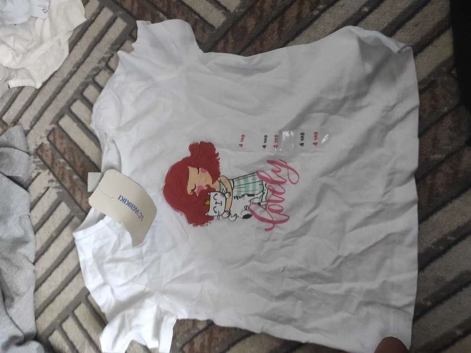 Beyaz Kız Çocuk Baskılı Kısa Kollu Tişört - Görsel 2