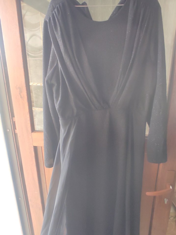 Uzun Siyah V Yakalı Kadın abiye elbise - Görsel 2