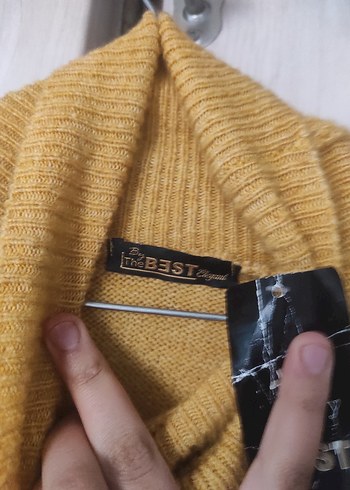 Sarı Boğazlı Triko Kadın Kazak - Görsel 4