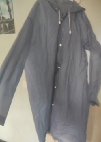 Uzun Gri Keten Erkek(kadın )Yağmurluk - Görsel 3