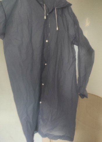Uzun Gri Keten Erkek(kadın )Yağmurluk - Görsel 2