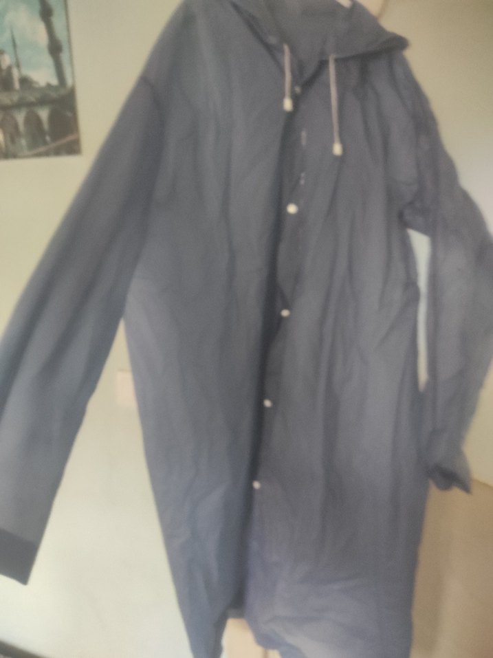 Uzun Gri Keten Erkek(kadın )Yağmurluk - Görsel 3