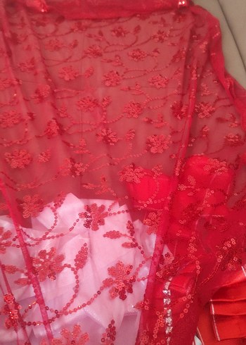 Kırmızı Parlak kinalik Dantel ve Kurdele Seti - Görsel 3