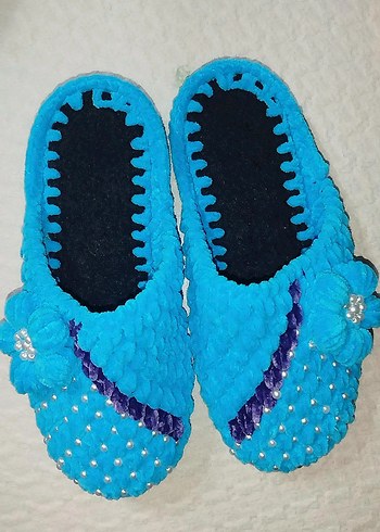 Sarı Nakışlı Örgü Kadın Terlik - Görsel 2