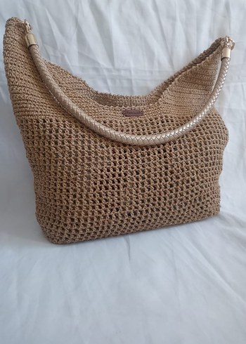 Bej Yılan Desenli Zincir Detaylı Uzun Kolye çanta - Görsel 2