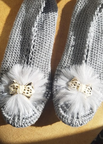 Gri Örgü Kadın Ev Terliği - Görsel 2