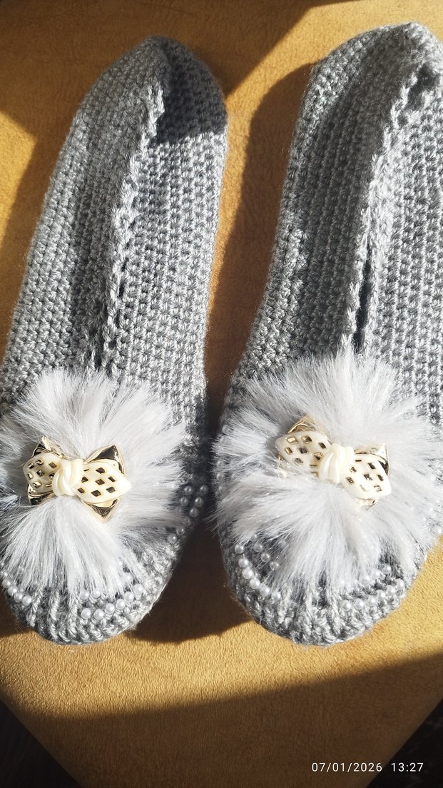 Gri Örgü Kadın Ev Terliği - Görsel 3